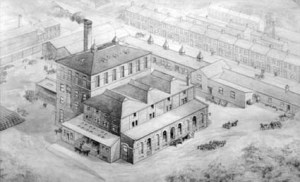 Tyne Brewery 1884. Pencil drawing. Negative Number 54M99